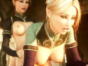 3D порно мульт: Фантастические женщины с членами и вагинами трахаются в замке