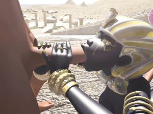 Восставший фараон сосет огромные стволы египетским божествам