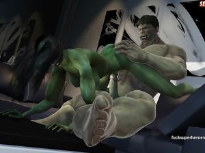 Мощный Халк натягивает на член подругу зеленого цвета